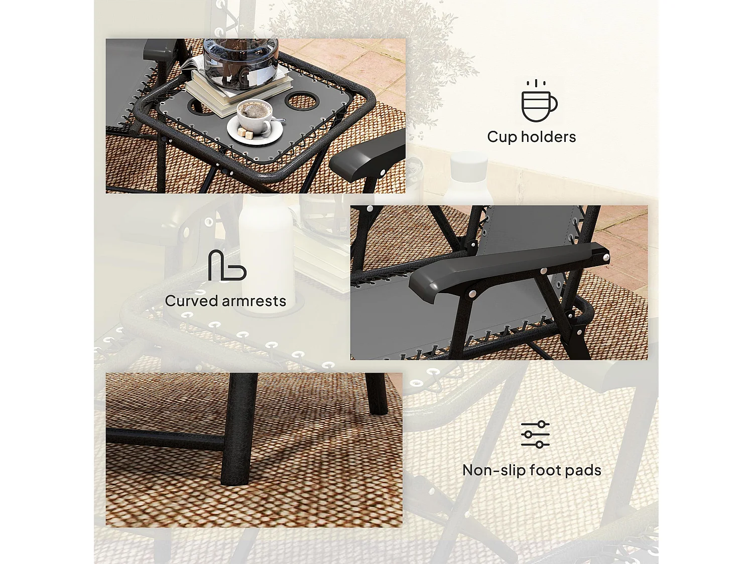 Lano Metal Dark Grey Mesh 3 Piece Folding Garden Bistro Set