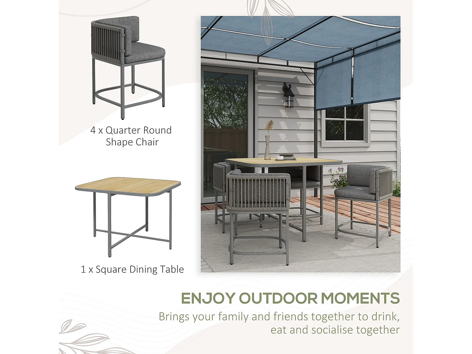 Vidi Grey Rattan Style 4 Seater Cube Garden Set with Cushions