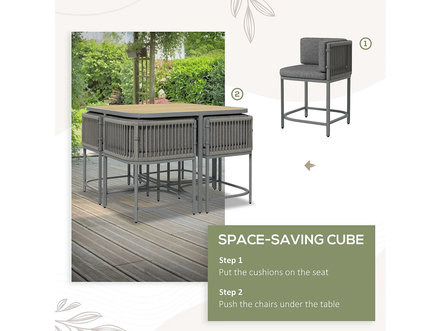 Vidi Grey Rattan Style 4 Seater Cube Garden Set with Cushions