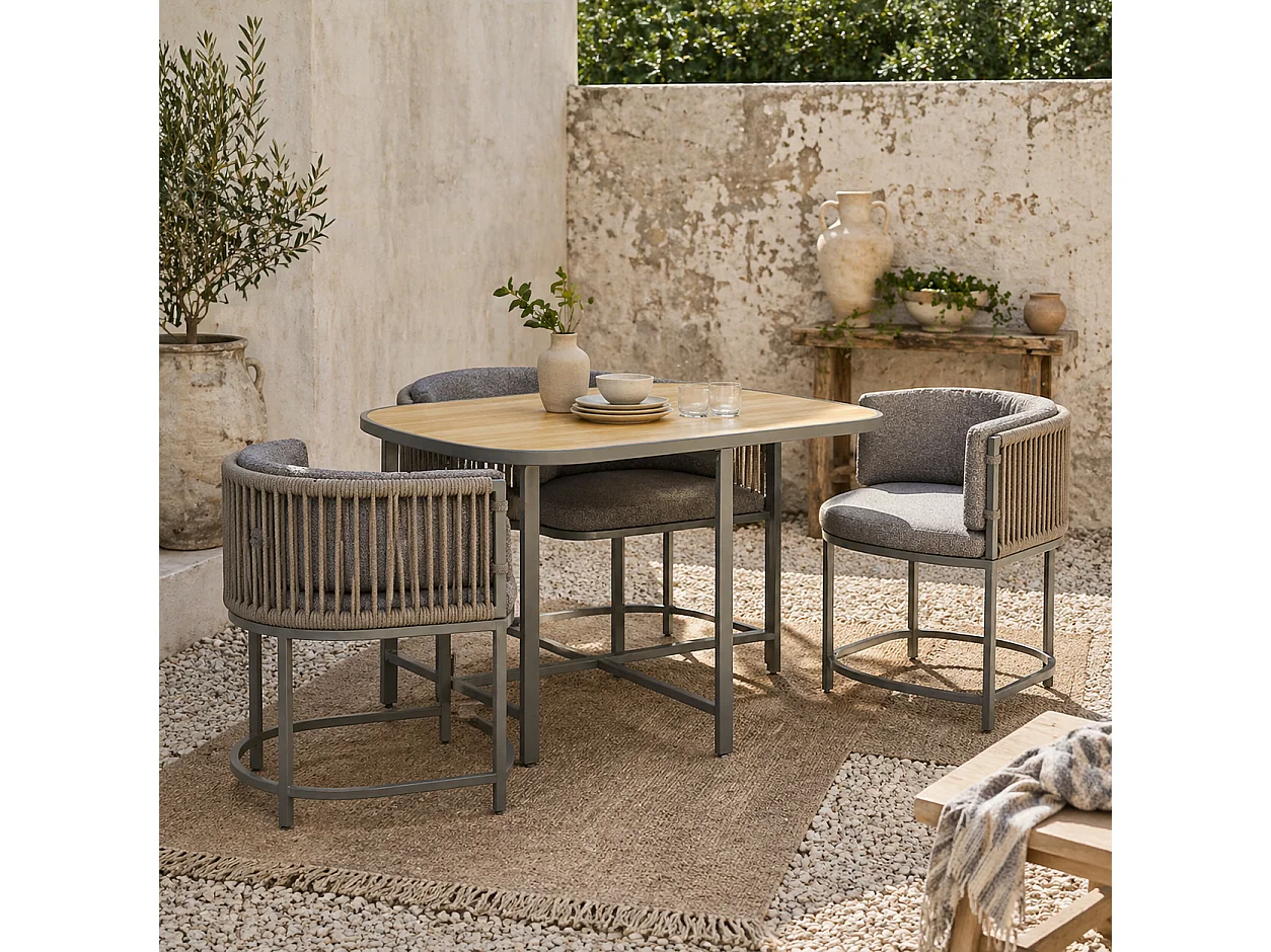 Vidi Grey Rattan Style 4 Seater Cube Garden Set with Cushions