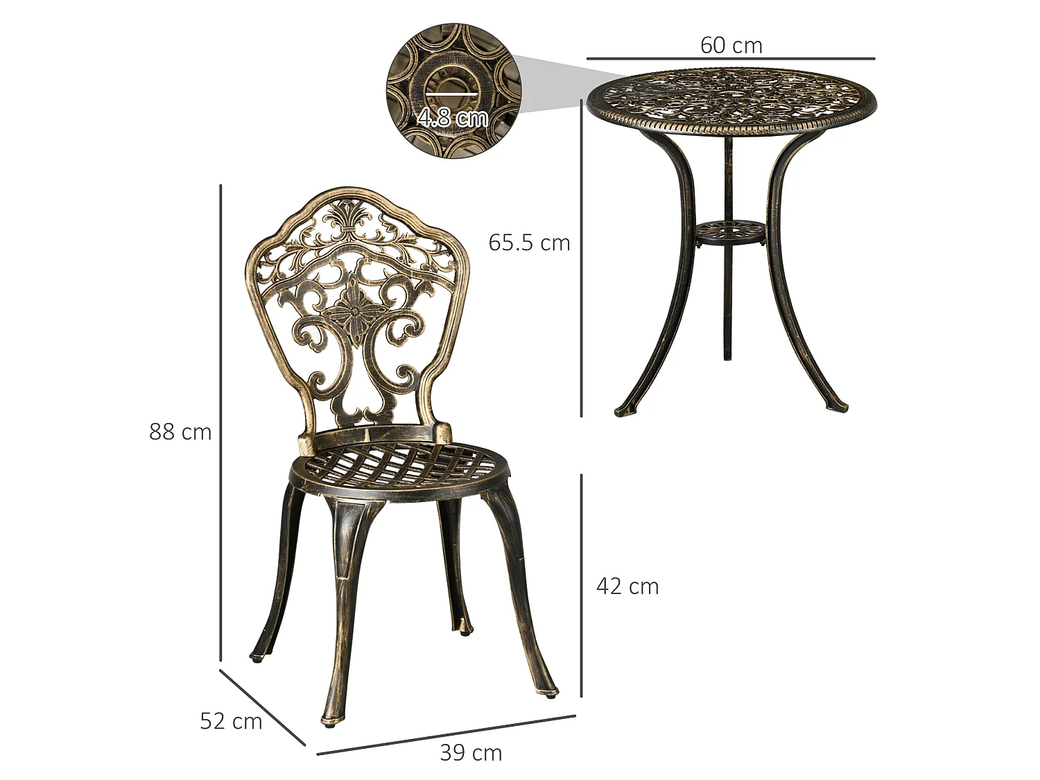 Bava Bronze Cast Aluminium 3 Piece Garden Bistro Set with Parasol Hole
