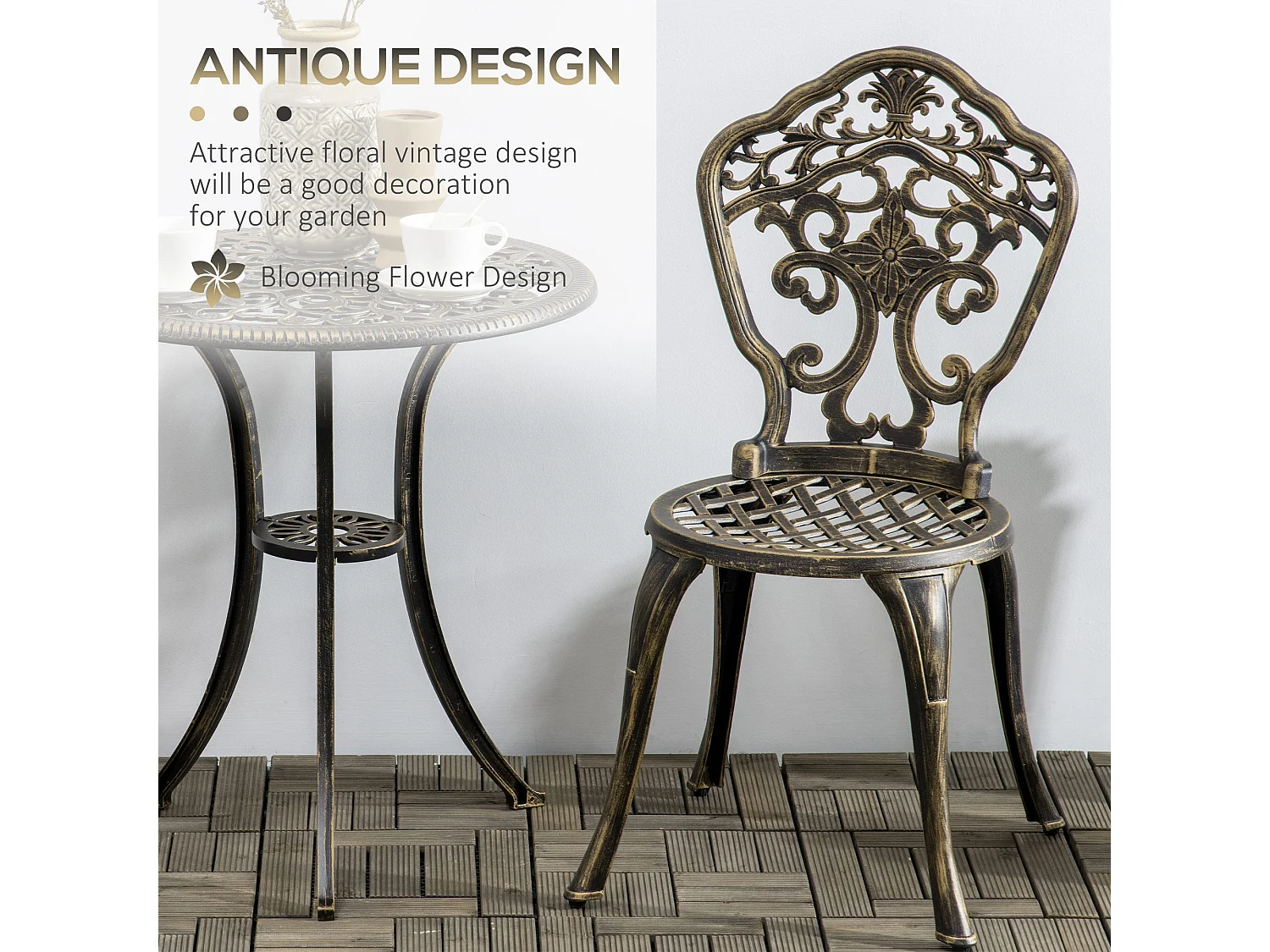 Bava Bronze Cast Aluminium 3 Piece Garden Bistro Set with Parasol Hole