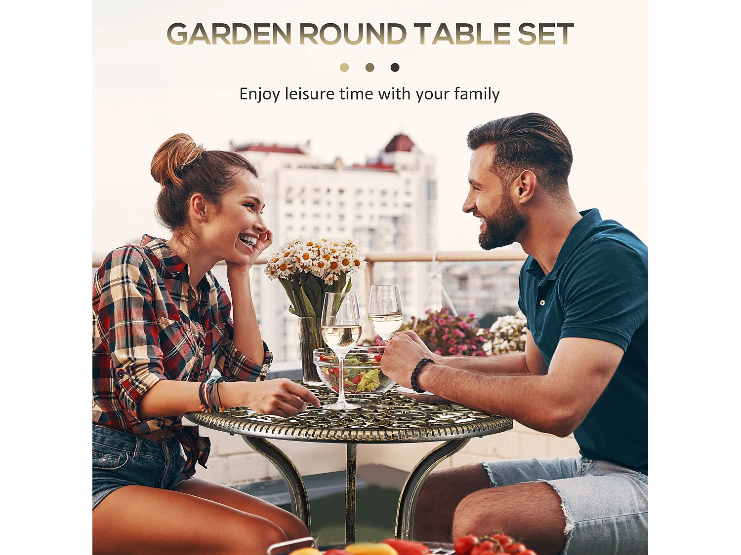 Bava Bronze Cast Aluminium 3 Piece Garden Bistro Set with Parasol Hole