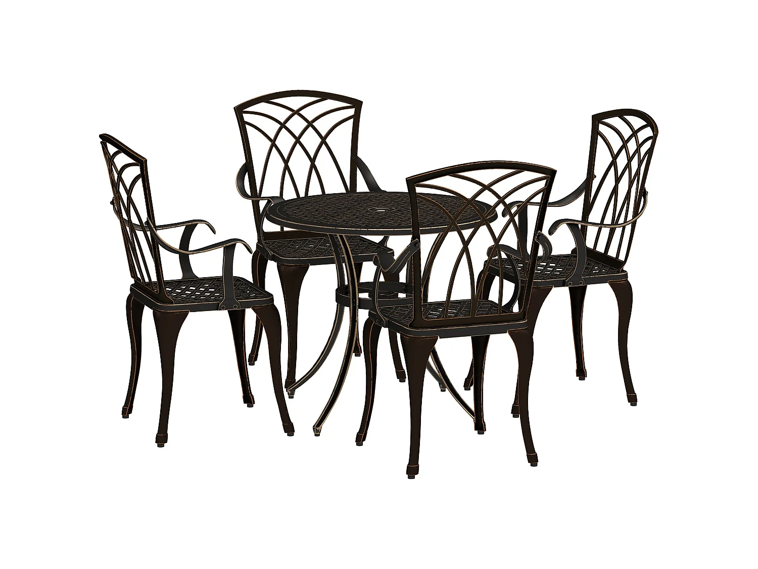 Sake 4 Seater Bronze Cast Aluminium Garden Dining Set with Parasol Hole