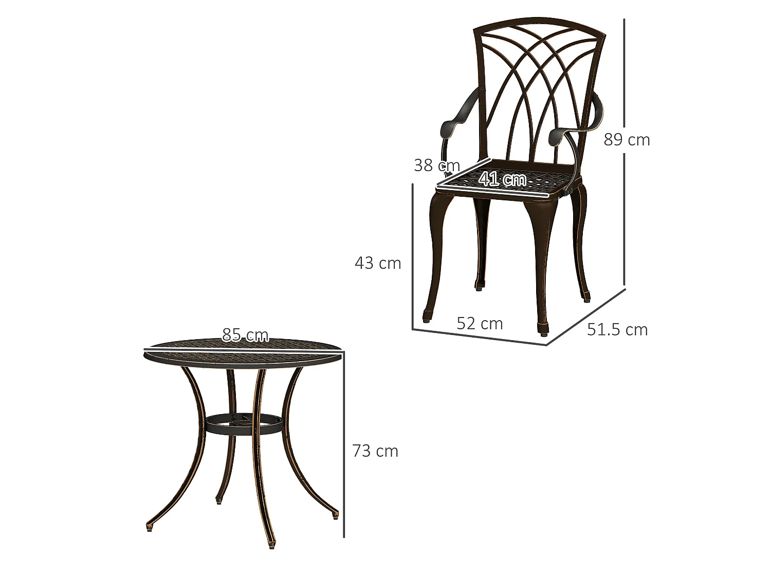 Sake 4 Seater Bronze Cast Aluminium Garden Dining Set with Parasol Hole