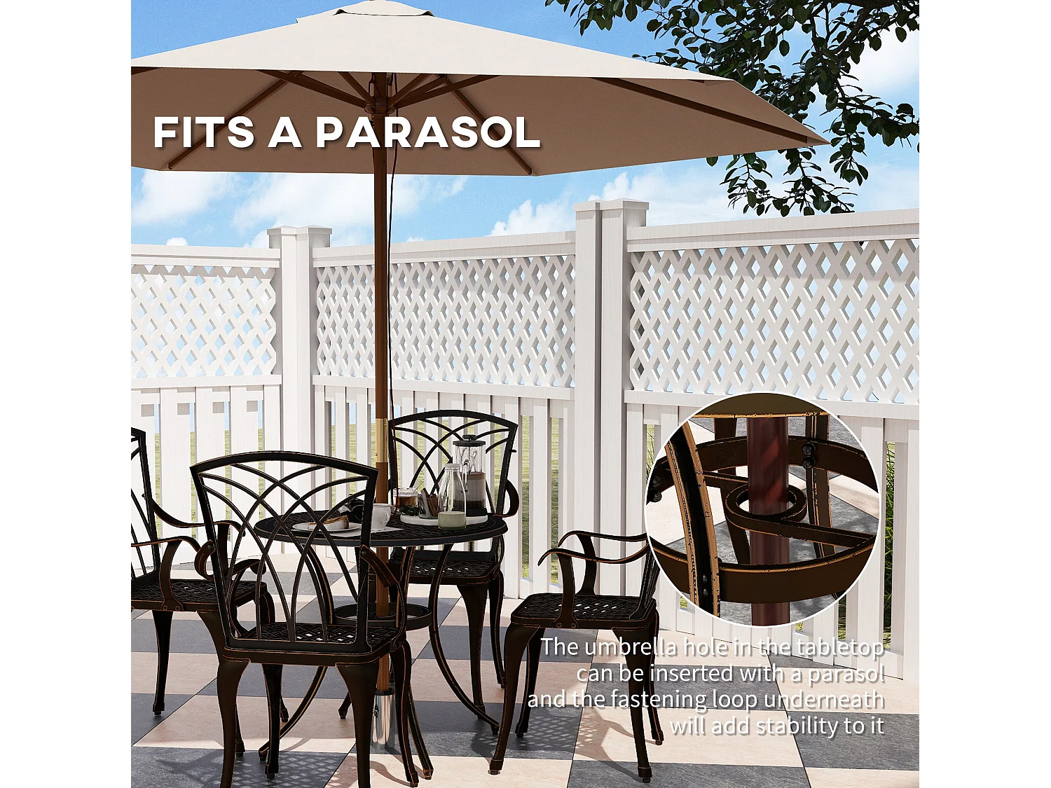 Sake 4 Seater Bronze Cast Aluminium Garden Dining Set with Parasol Hole