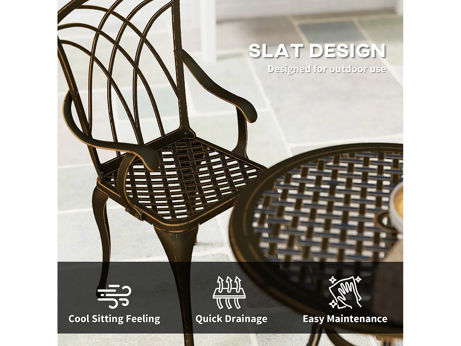 Sake 4 Seater Bronze Cast Aluminium Garden Dining Set with Parasol Hole