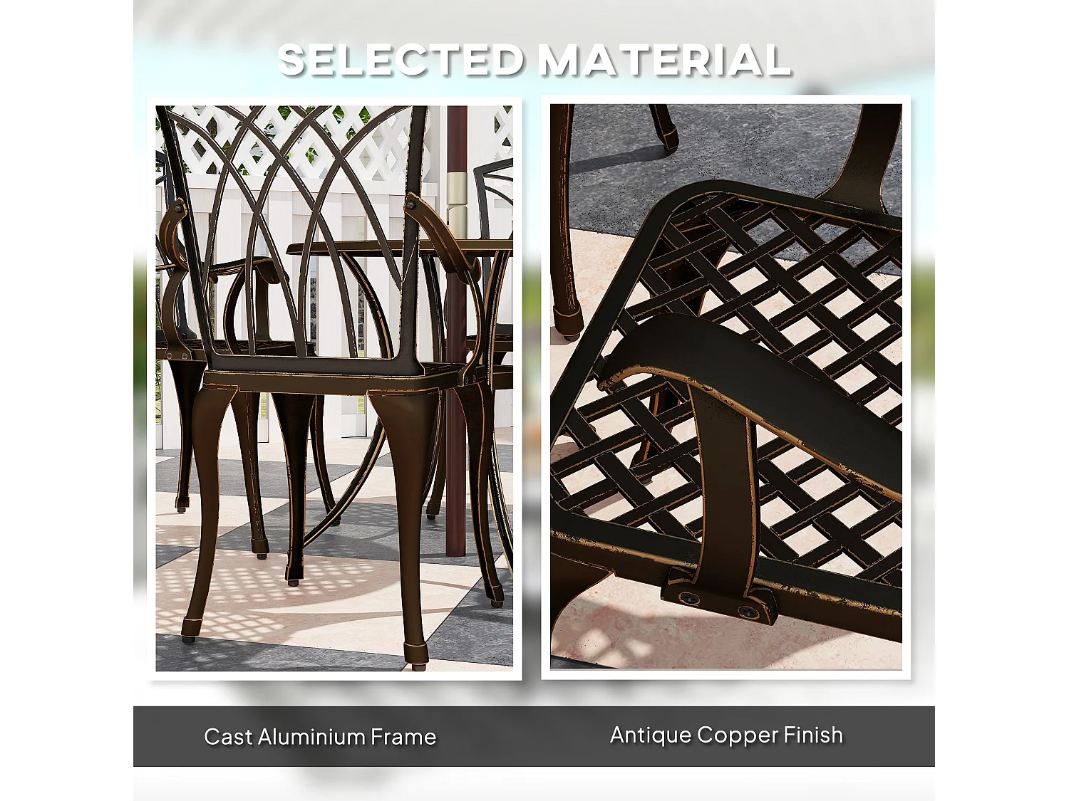Sake 4 Seater Bronze Cast Aluminium Garden Dining Set with Parasol Hole