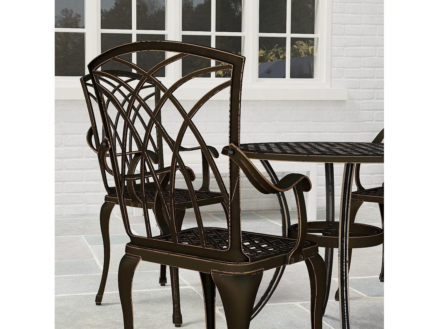 Sake 4 Seater Bronze Cast Aluminium Garden Dining Set with Parasol Hole