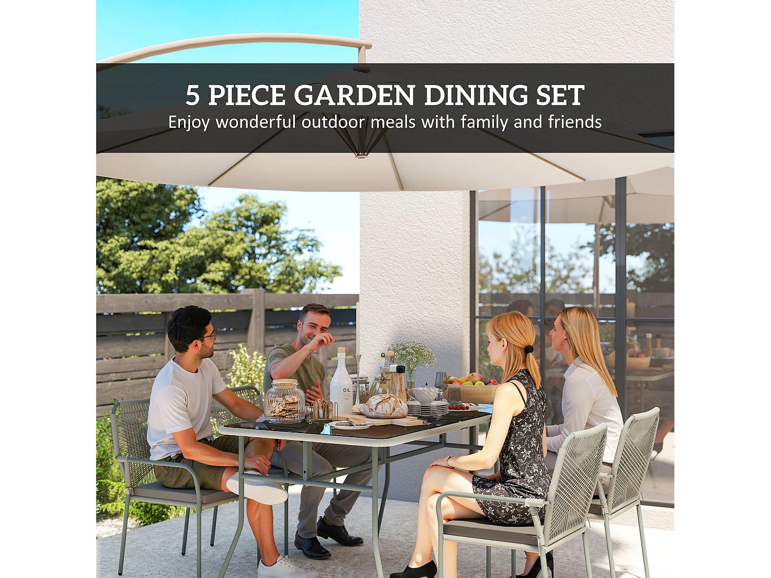 Rolapa 4 Seater Rattan Garden Dining Set with Stackable Armchairs