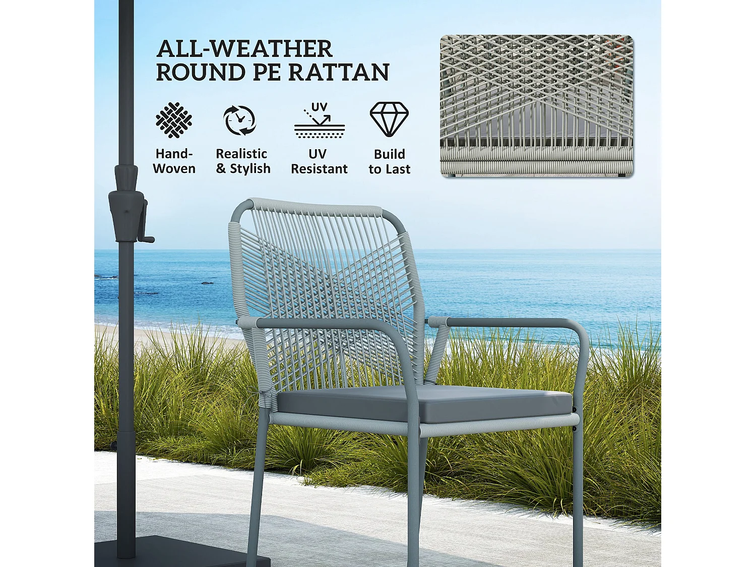 Rolapa 4 Seater Rattan Garden Dining Set with Stackable Armchairs