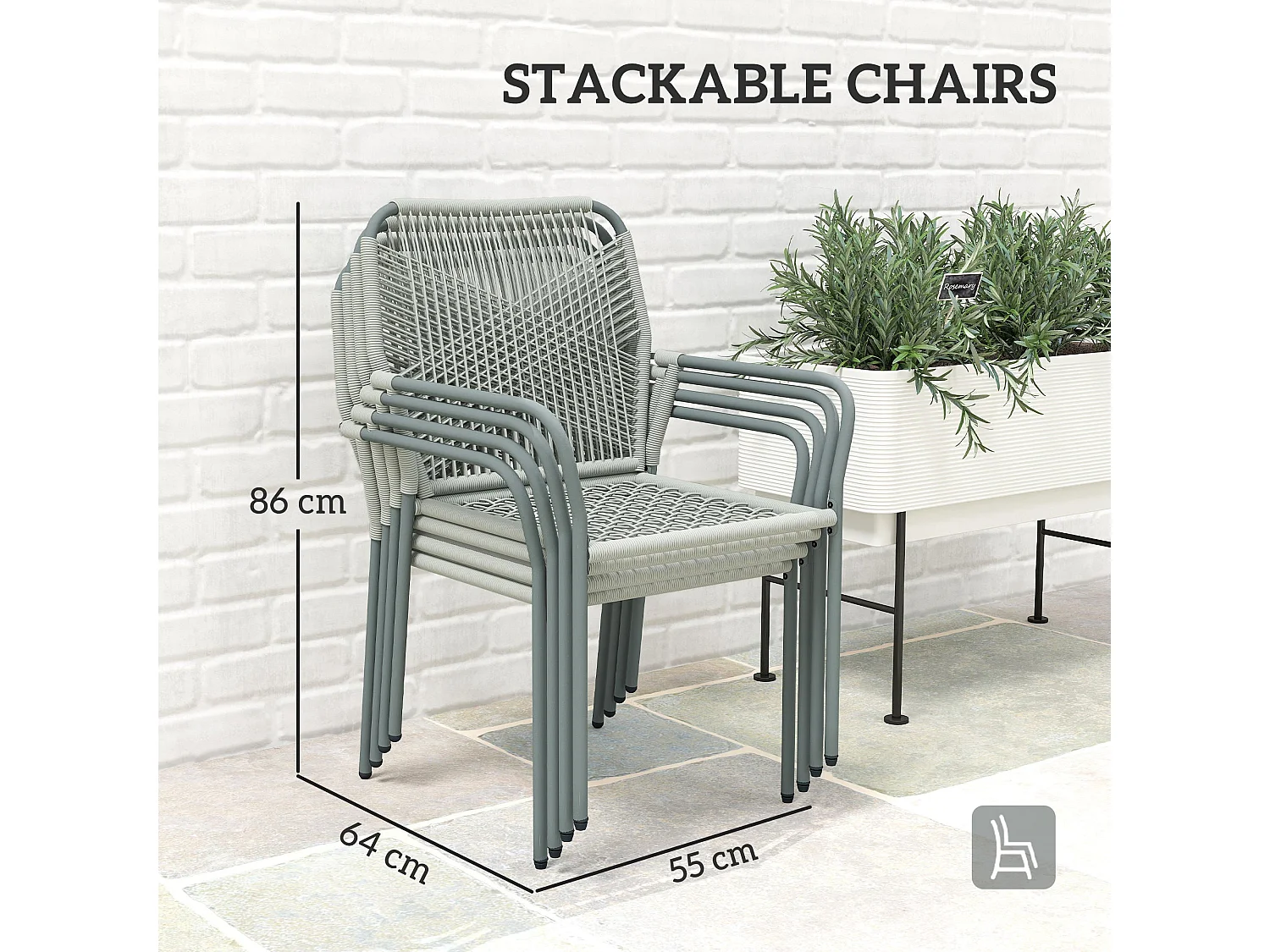 Rolapa 4 Seater Rattan Garden Dining Set with Stackable Armchairs