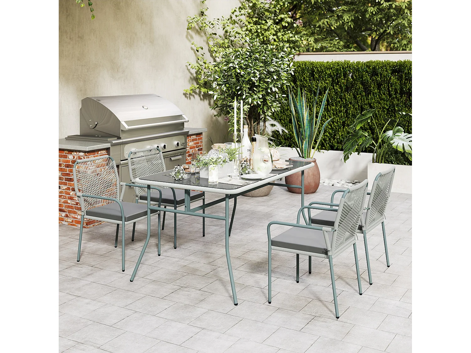 Rolapa 4 Seater Rattan Garden Dining Set with Stackable Armchairs