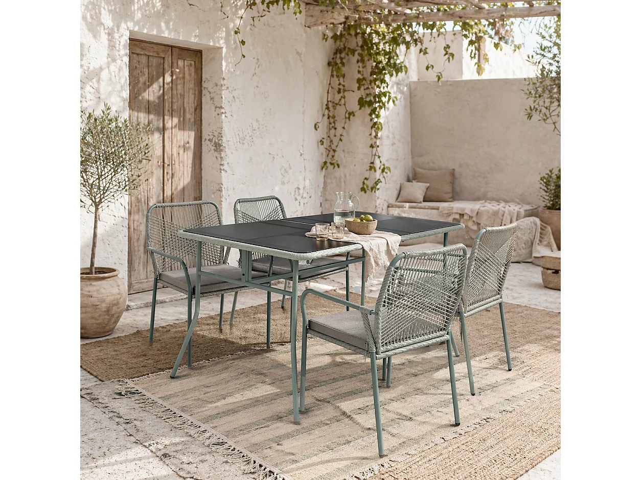 Rolapa 4 Seater Rattan Garden Dining Set with Stackable Armchairs
