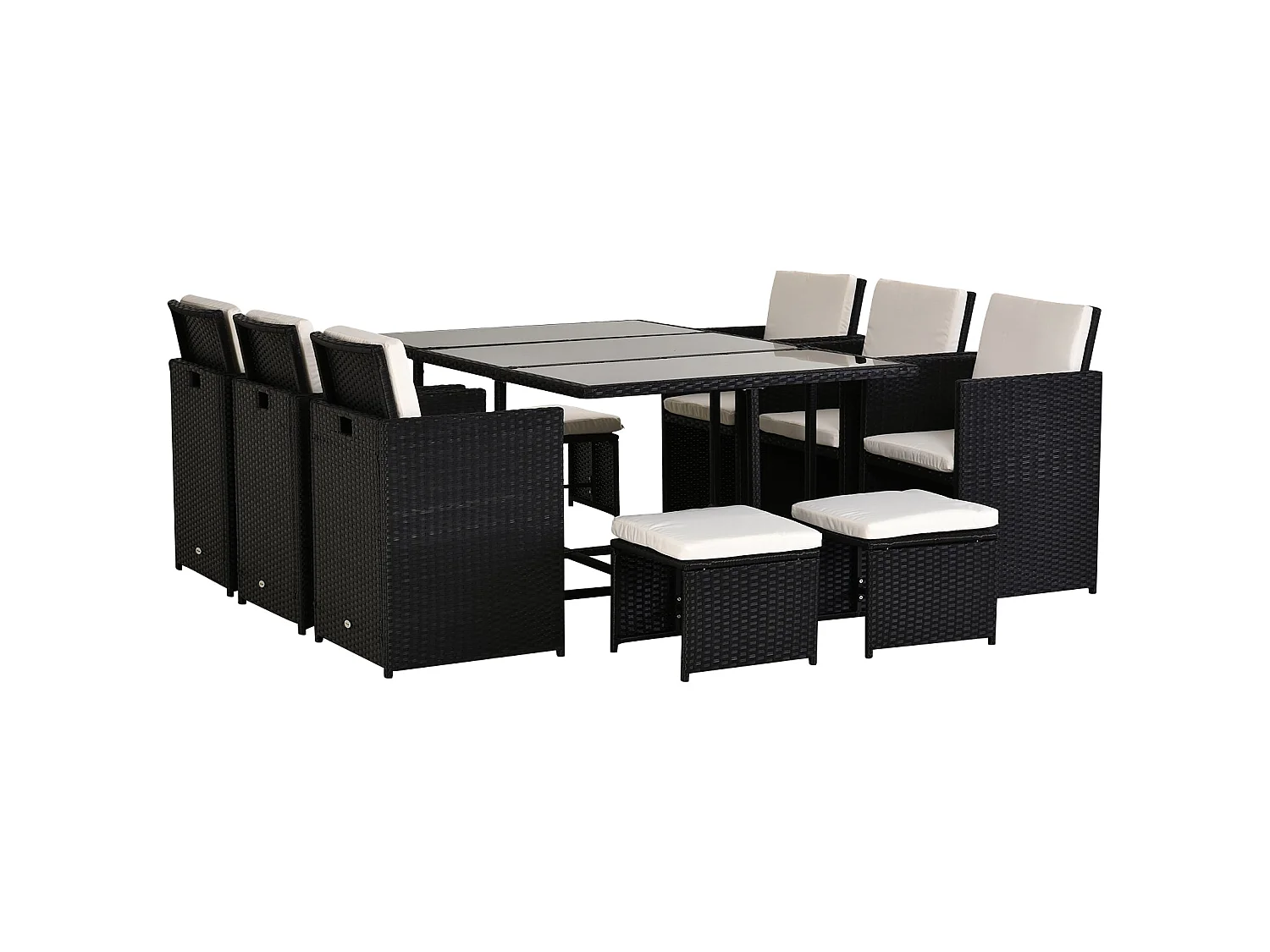 Lokeha 10 Seater Black and Milk White Rattan Outdoor Dining Set