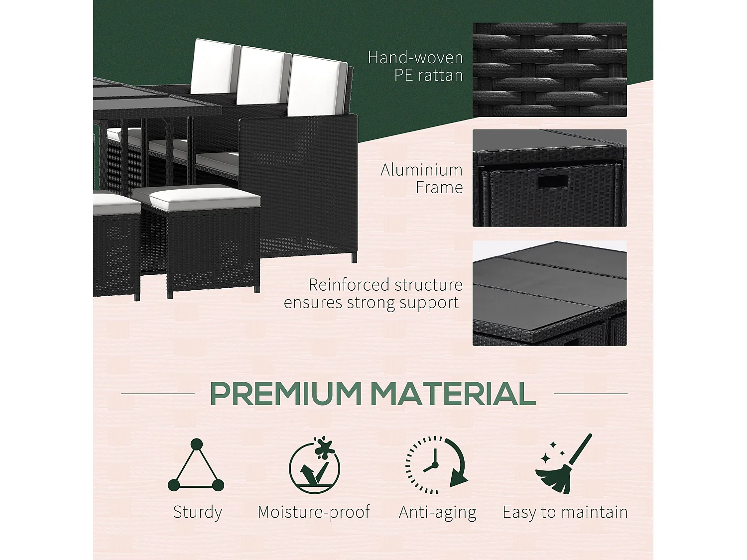Lokeha 10 Seater Black and Milk White Rattan Outdoor Dining Set