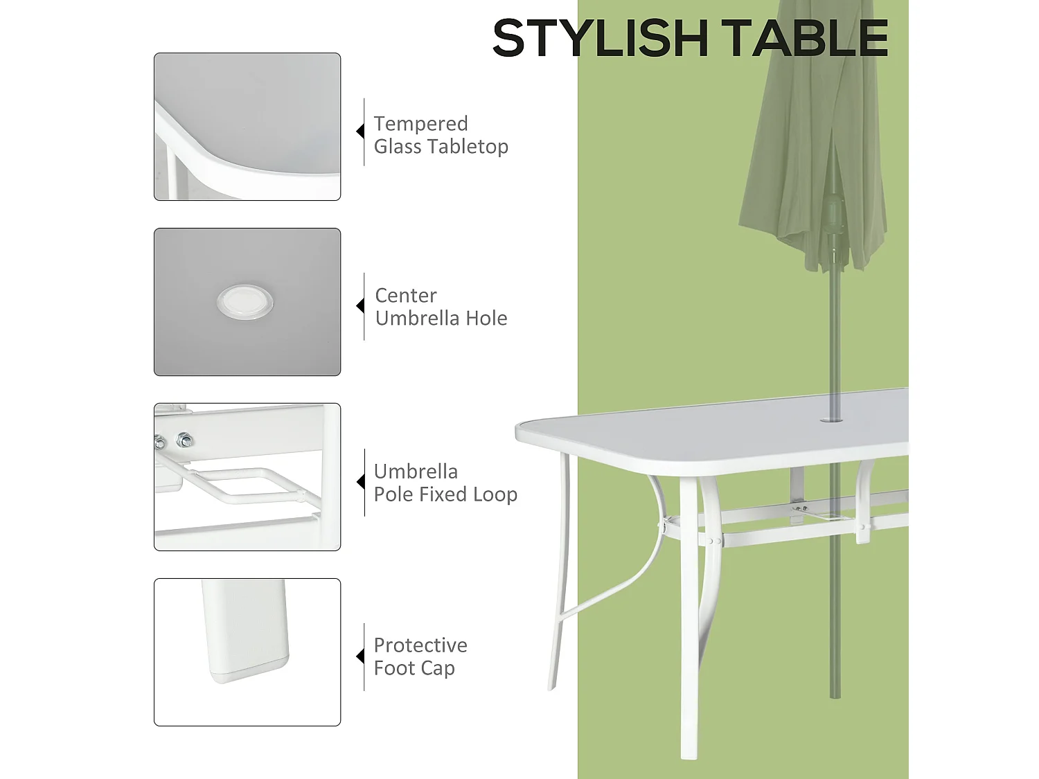 Niseso 6 Seater Outdoor Dining Set White Metal Frame Light Grey Mesh Chairs Tempered Glass Table