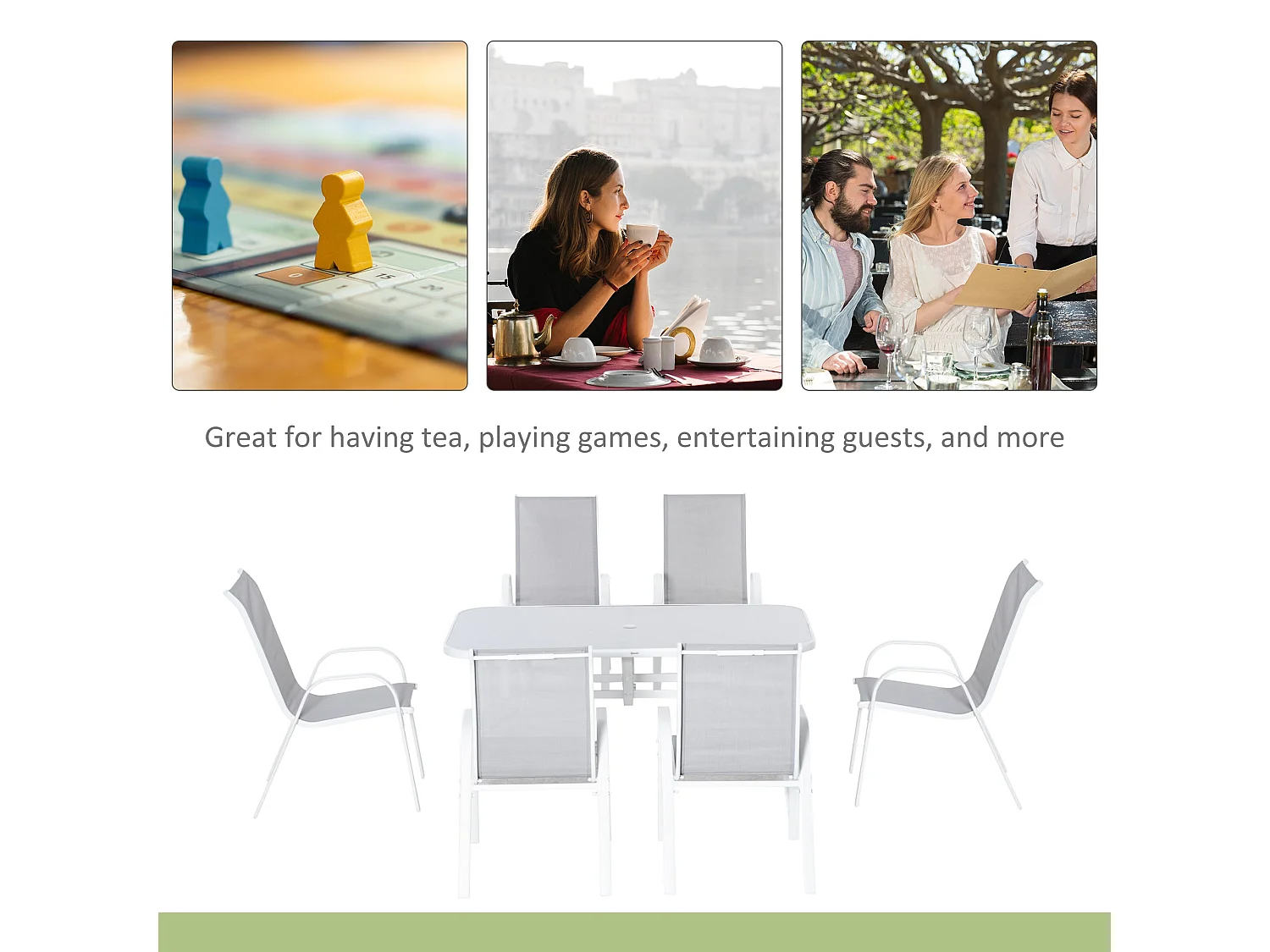 Niseso 6 Seater Outdoor Dining Set White Metal Frame Light Grey Mesh Chairs Tempered Glass Table