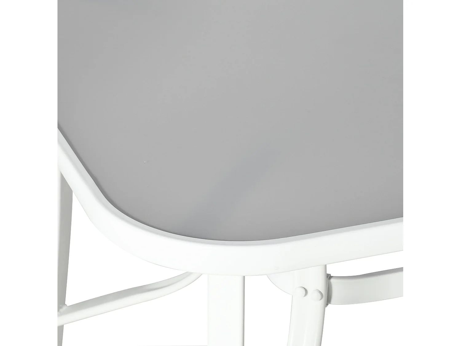 Niseso 6 Seater Outdoor Dining Set White Metal Frame Light Grey Mesh Chairs Tempered Glass Table