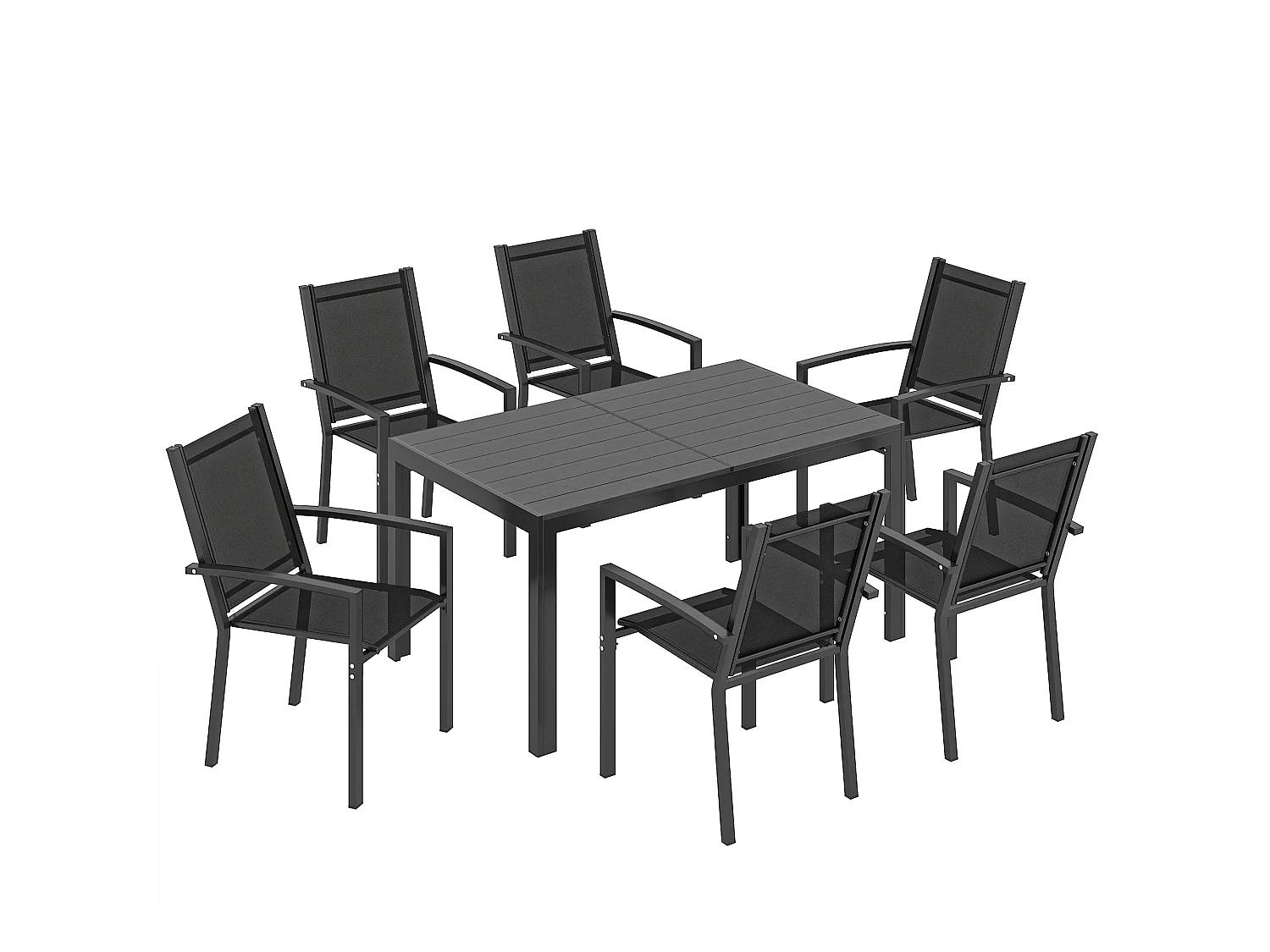 Nohafa 6 Seater Black Mesh Garden Dining Set with Rectangular 150 x 90cm Table