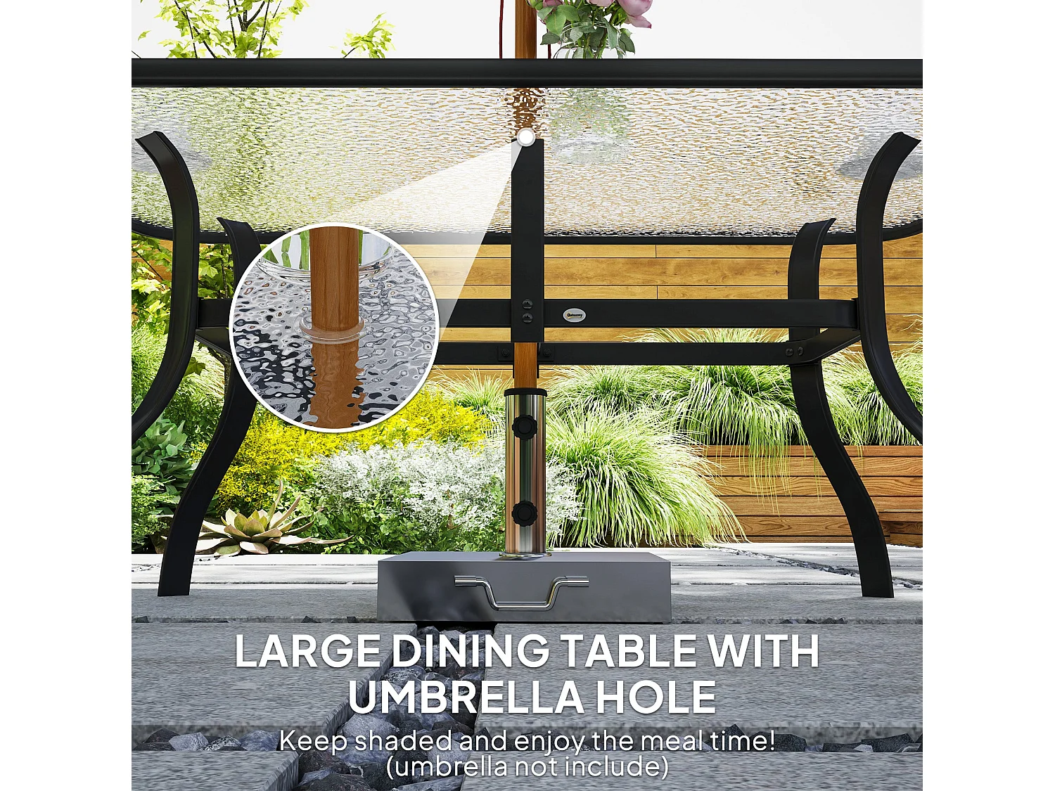 Sahale 6 Seater Black Garden Dining Set with Tempered Glass Table and Padded Cushions
