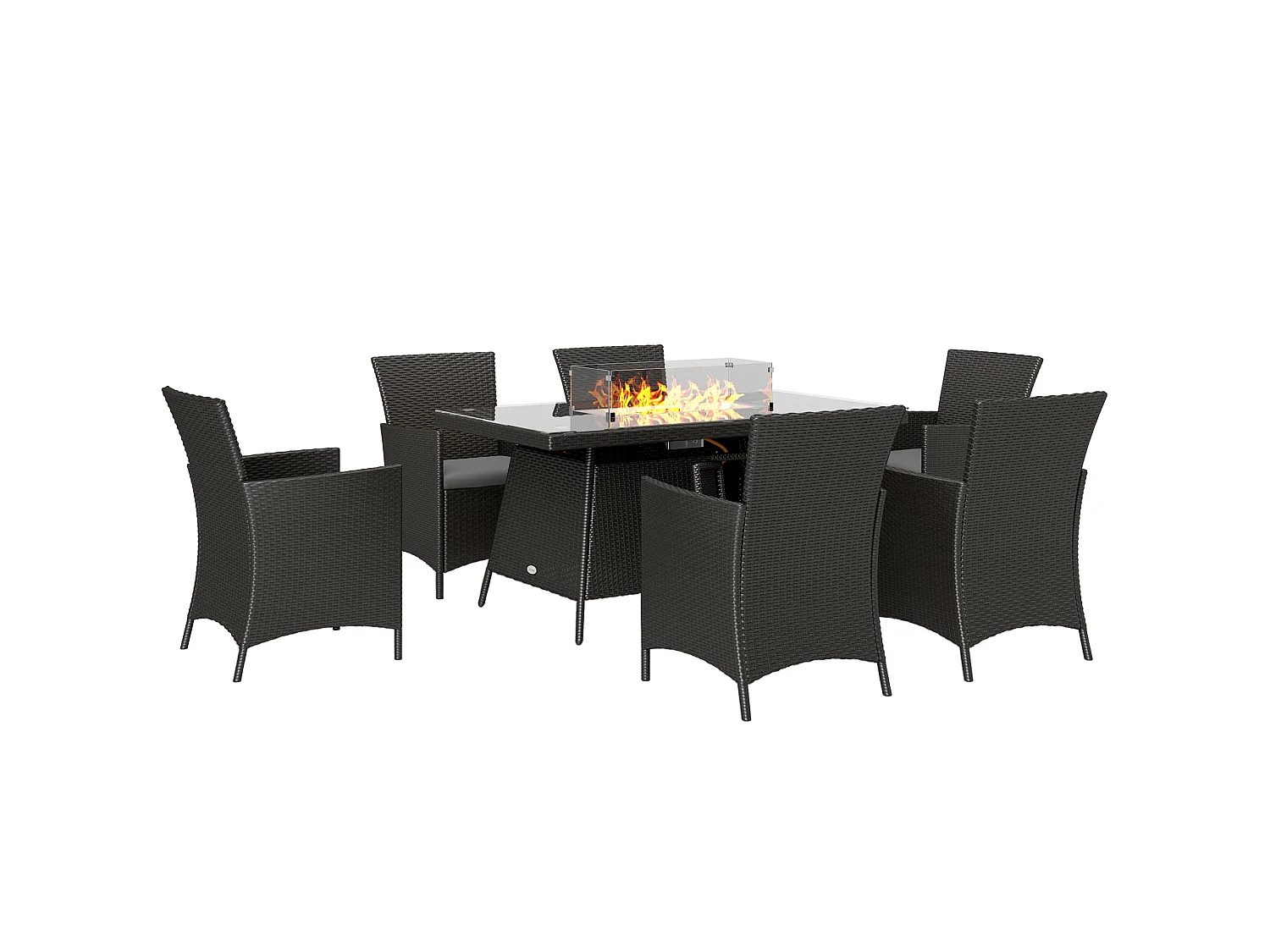 Lemadi Rattan 6 Seater Outdoor Dining Set with Fire Pit Table