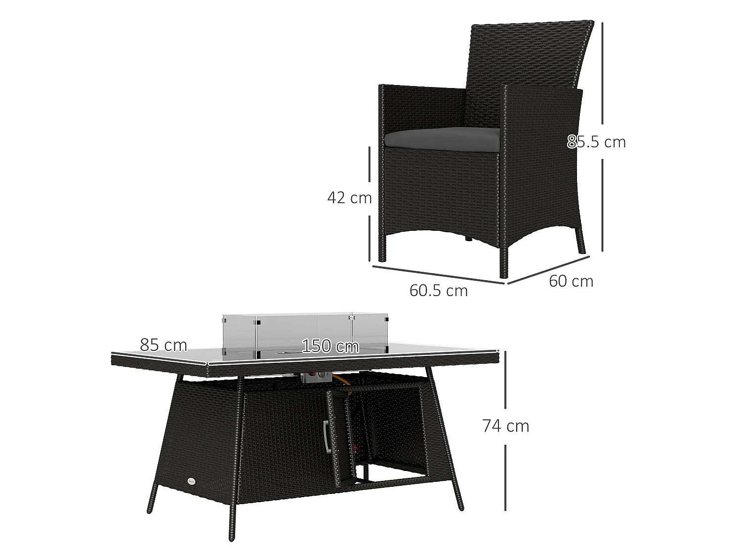 Lemadi Rattan 6 Seater Outdoor Dining Set with Fire Pit Table