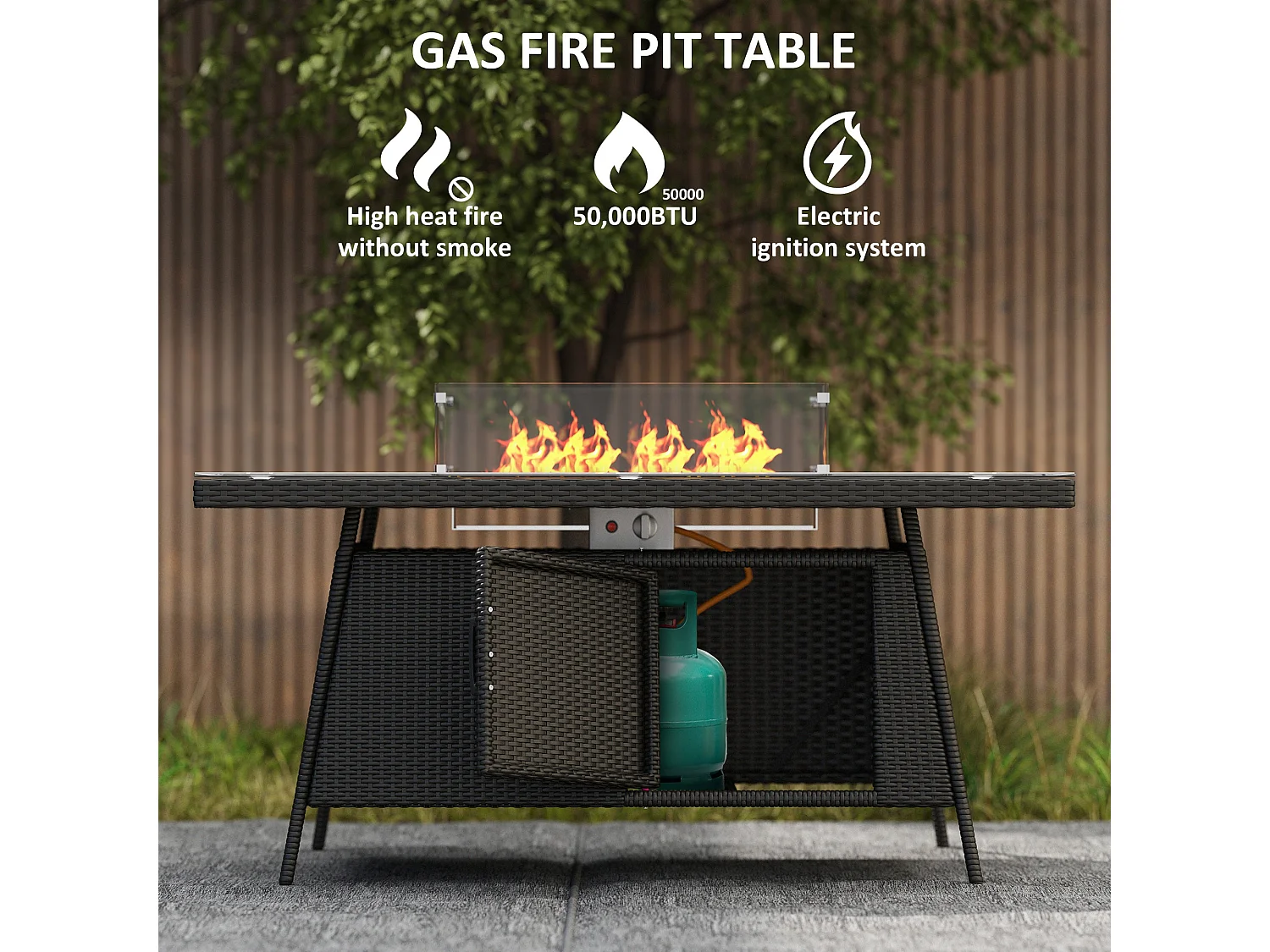 Lemadi Rattan 6 Seater Outdoor Dining Set with Fire Pit Table