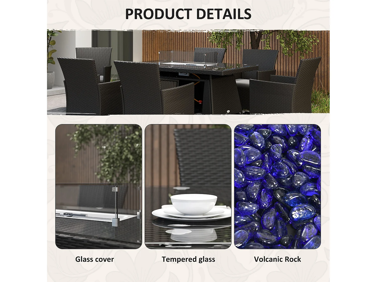 Lemadi Rattan 6 Seater Outdoor Dining Set with Fire Pit Table