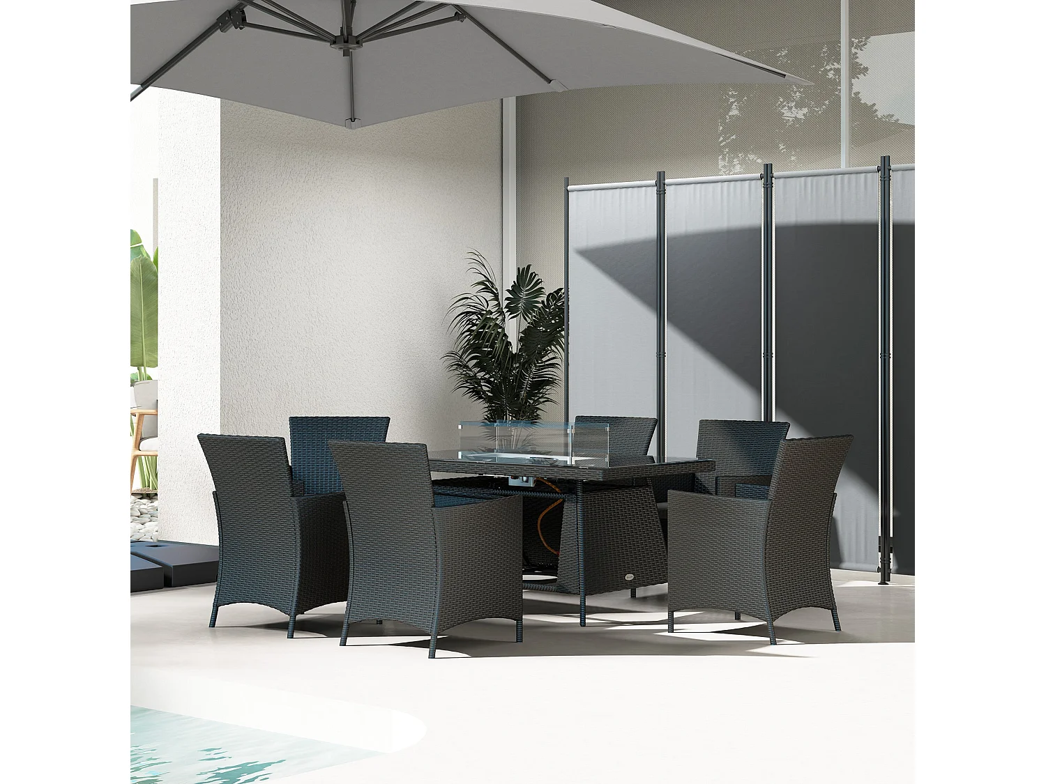 Lemadi Rattan 6 Seater Outdoor Dining Set with Fire Pit Table