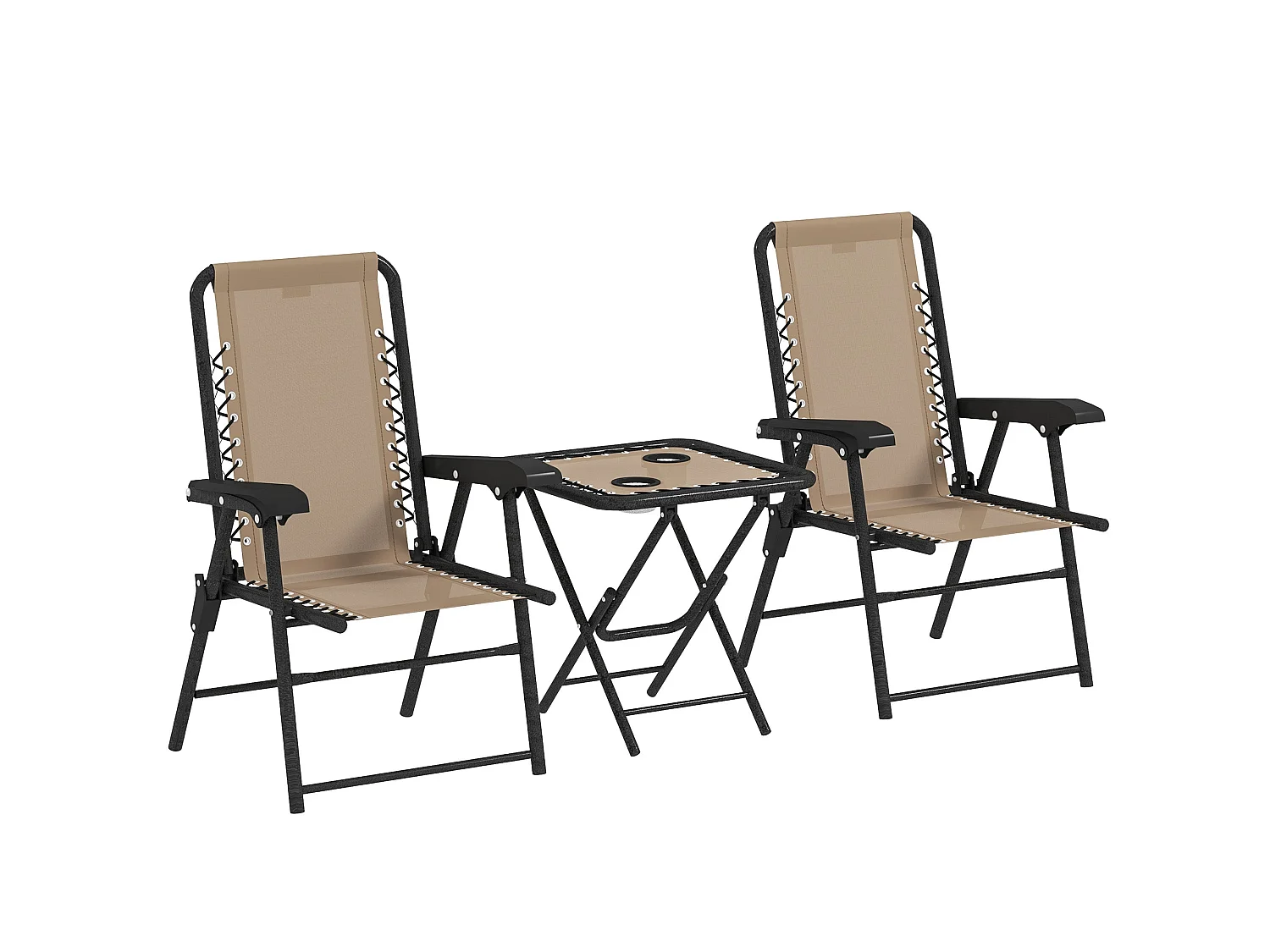 Fihake 3 Piece Khaki and Cream Folding Bistro Set Metal Frame Breathable Mesh