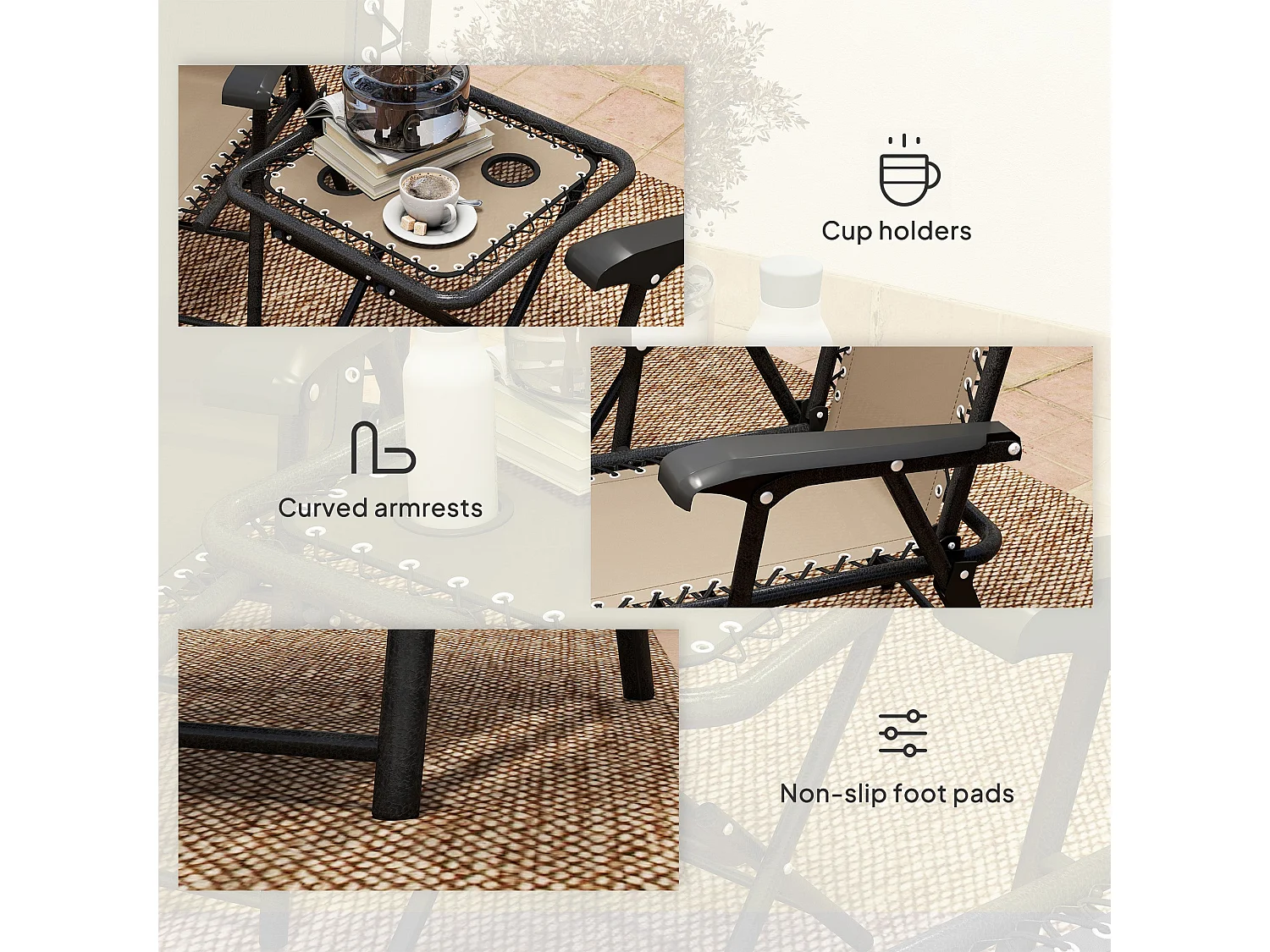 Fihake 3 Piece Khaki and Cream Folding Bistro Set Metal Frame Breathable Mesh