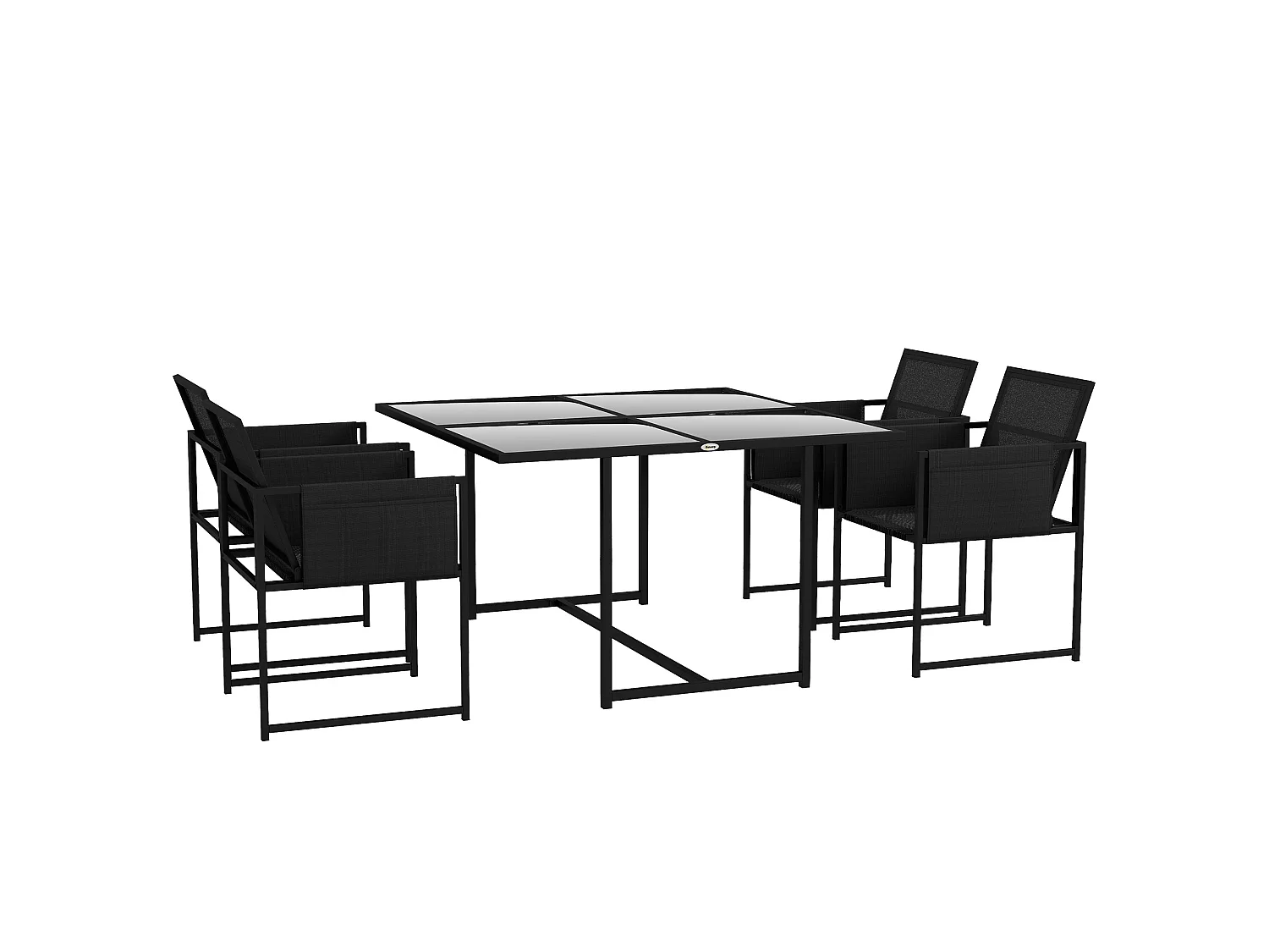 Bamico 4 Seater Black Metal Garden Dining Set with Mesh Seats and Glass Table