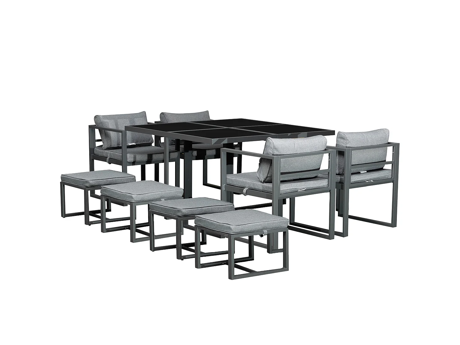 Moyoha 9 Piece Grey Aluminium Space Saving Garden Cube Dining Set with Cushions