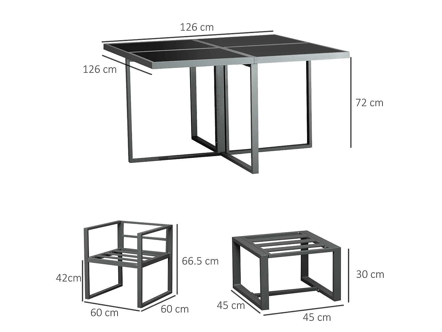 Moyoha 9 Piece Grey Aluminium Space Saving Garden Cube Dining Set with Cushions