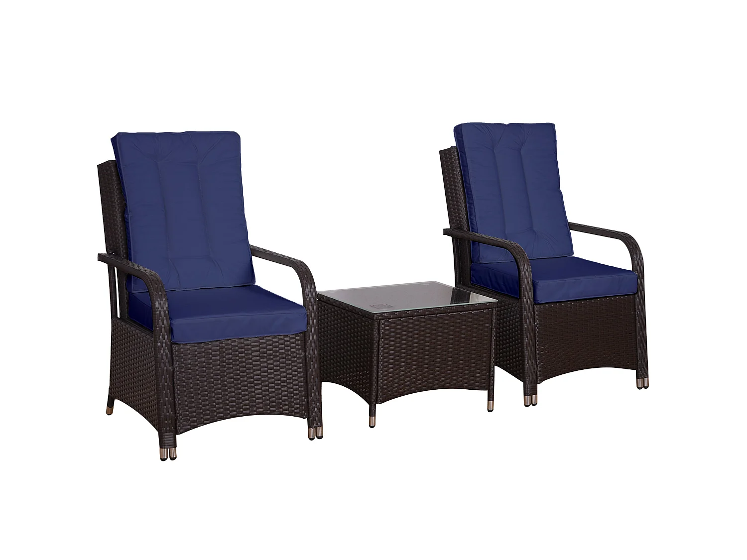 Rereha Dark Blue 3 Piece Rattan Bistro Set with Glass Table and Protective Cover