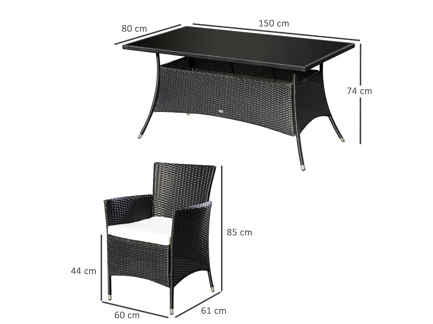 Loreke Black Rattan 6 Seater Outdoor Dining Set Glass Top Table 6 Armchairs