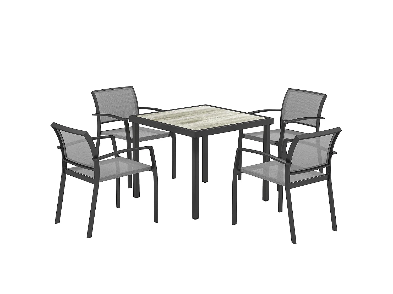 Velo 4 Seater Grey Outdoor Dining Set Square Table Stackable Mesh Chairs