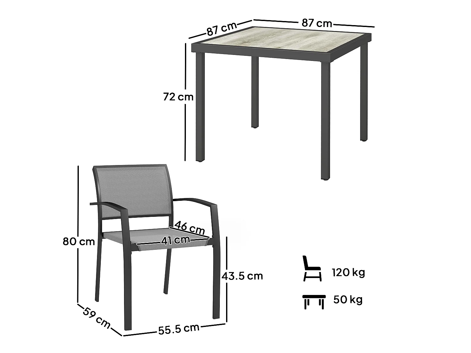 Velo 4 Seater Grey Outdoor Dining Set Square Table Stackable Mesh Chairs