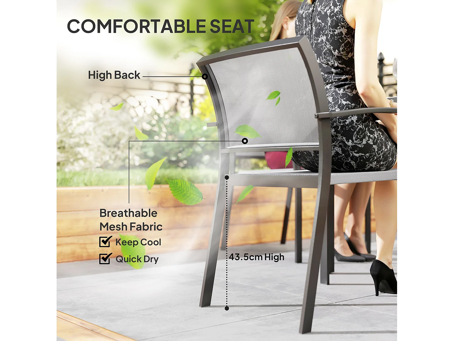 Velo 4 Seater Grey Outdoor Dining Set Square Table Stackable Mesh Chairs