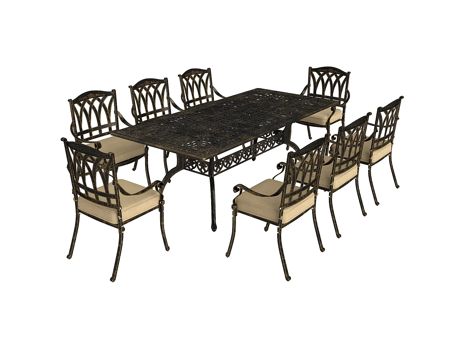 Vesuno 8 Seater Bronze Cast Aluminium Garden Dining Set with Parasol Hole