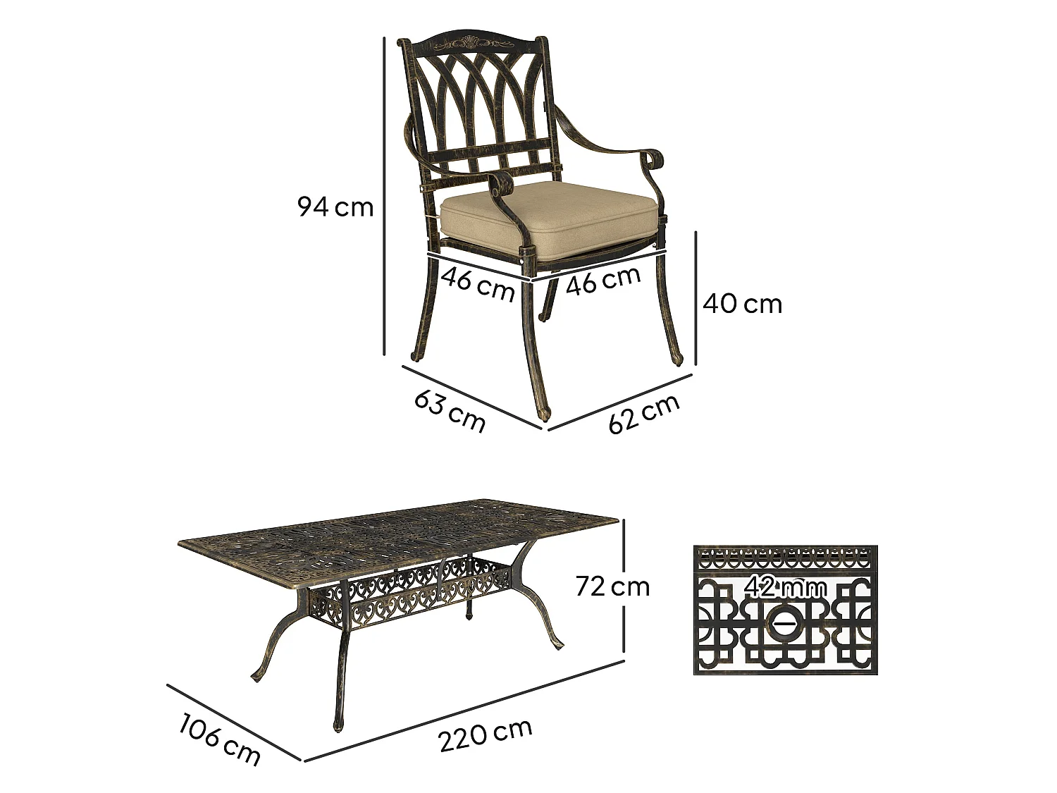 Vesuno 8 Seater Bronze Cast Aluminium Garden Dining Set with Parasol Hole