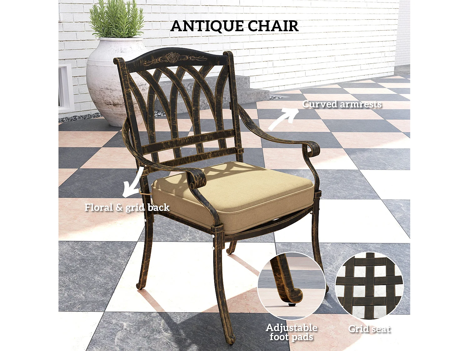 Vesuno 8 Seater Bronze Cast Aluminium Garden Dining Set with Parasol Hole