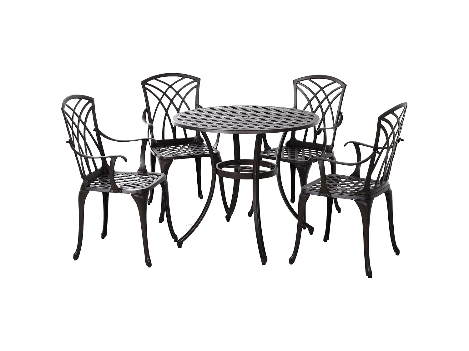 Rohafa Brown Cast Aluminium 4 Seater Garden Dining Set with Armchairs and Round Table