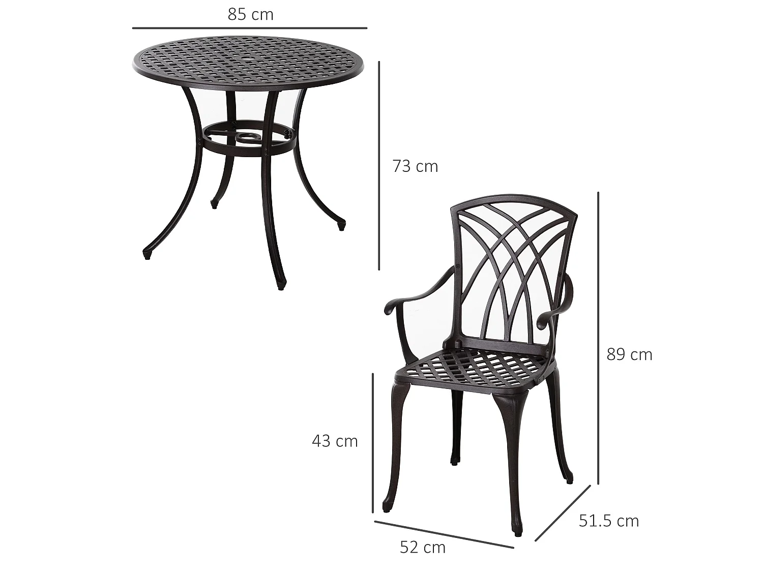 Rohafa Brown Cast Aluminium 4 Seater Garden Dining Set with Armchairs and Round Table