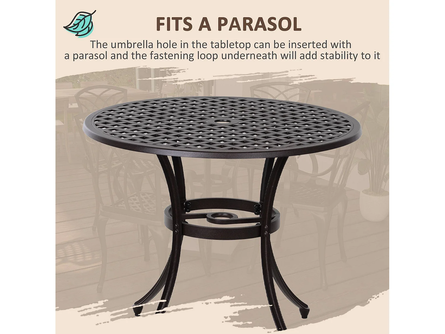 Rohafa Brown Cast Aluminium 4 Seater Garden Dining Set with Armchairs and Round Table