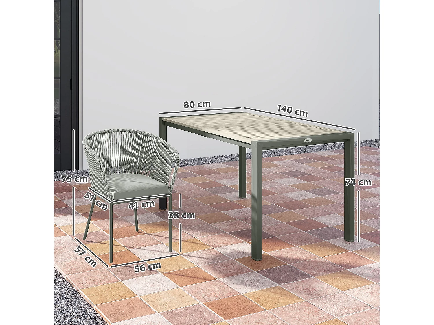 Riluvi Grey 6 Seater Rattan Outdoor Dining Set with Acacia Wood Top and Cushioned Chairs
