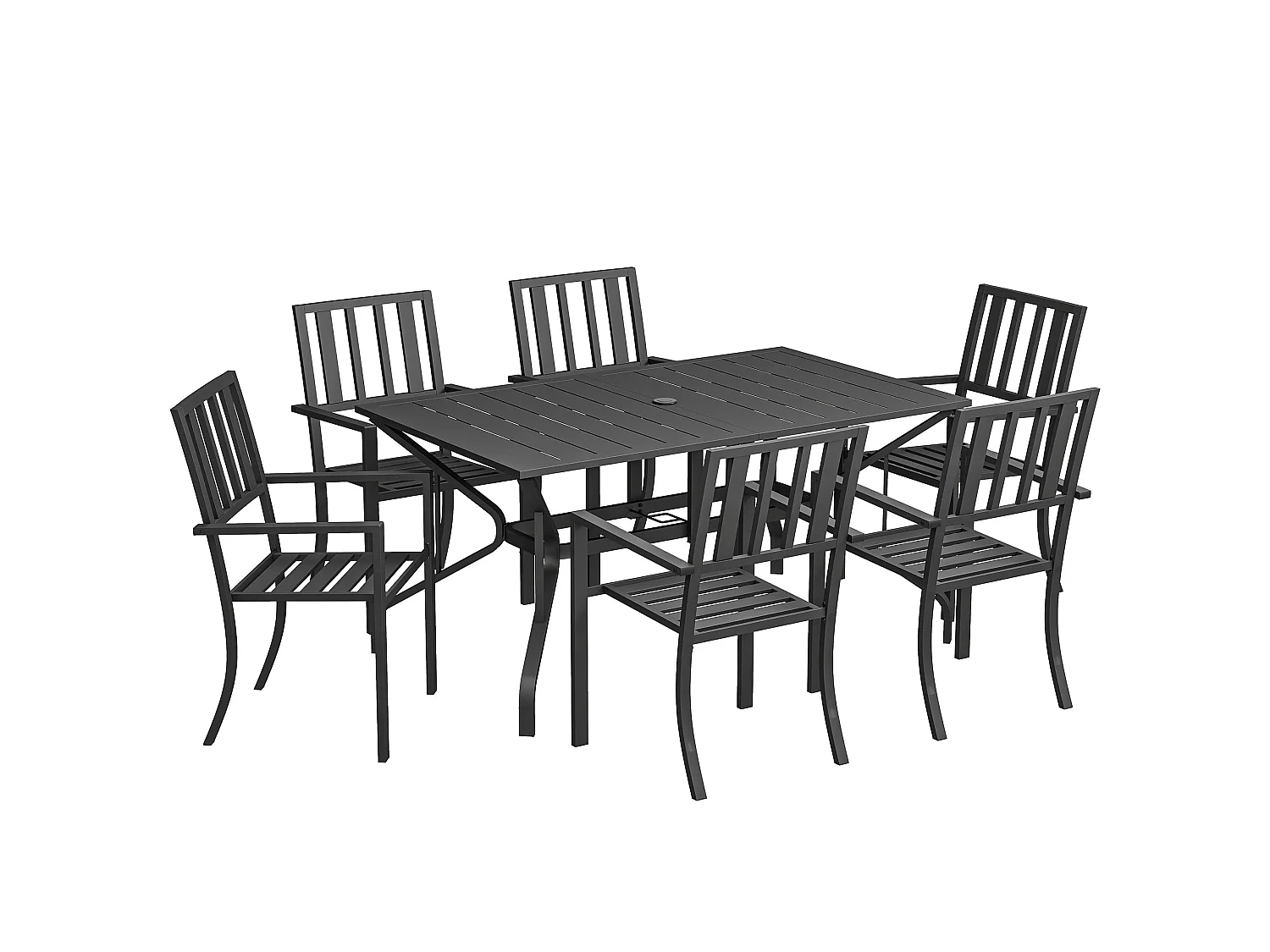 Suri Black Metal 6 Seater Outdoor Dining Set with Parasol Hole