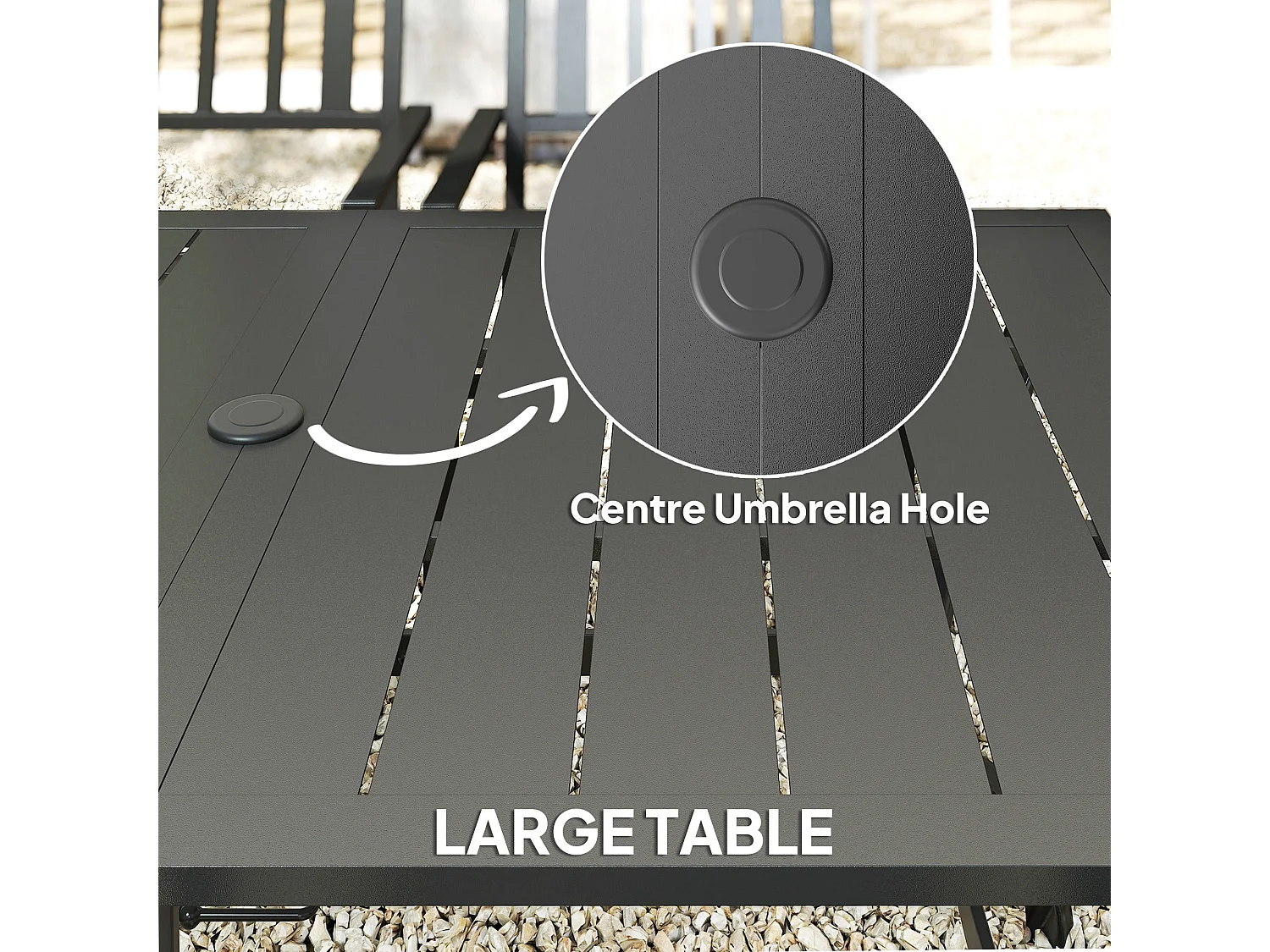 Suri Black Metal 6 Seater Outdoor Dining Set with Parasol Hole