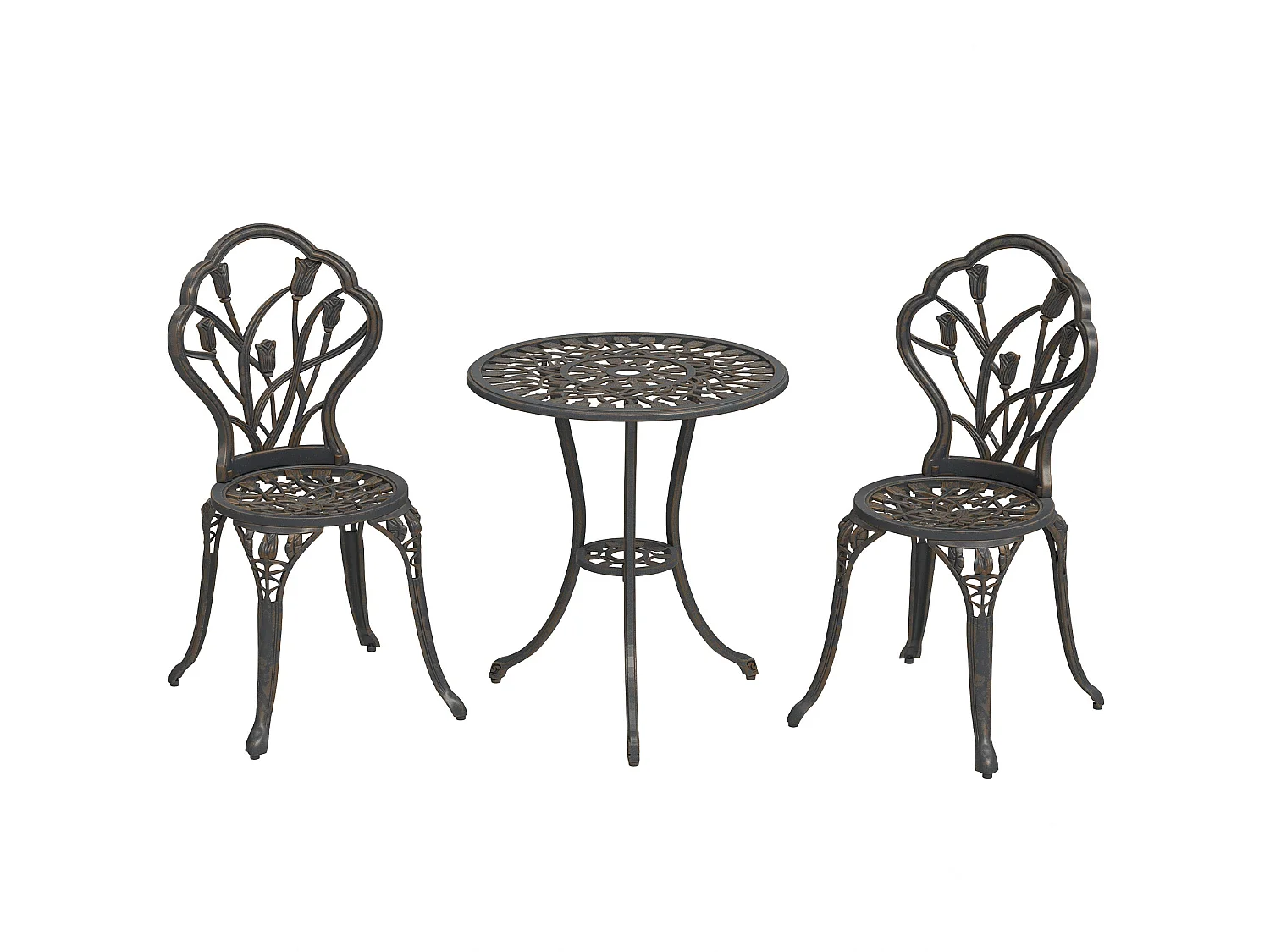 Fafire Bronze Tone Aluminium 3 Piece Patio Bistro Set Table with Umbrella Hole and 2 Armchairs